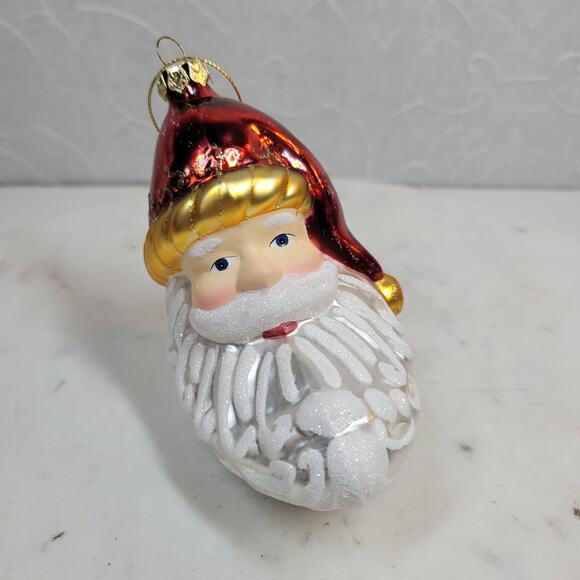 Vintage Santa Face Ornament 5" Red Mercury White Glitter Christmas Hanging Decor - Picture 1 of 12
